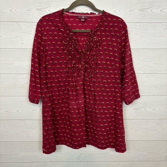 April Cornell Tops - April Cornell Red Boho Print Cotton Blouse Size Large